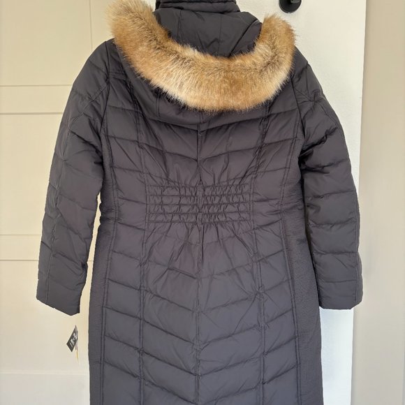 NWT MICHAEL KORS Hooded Faux Fur Trim Coat in Gunmetal | Size M - Picture 2 of 7